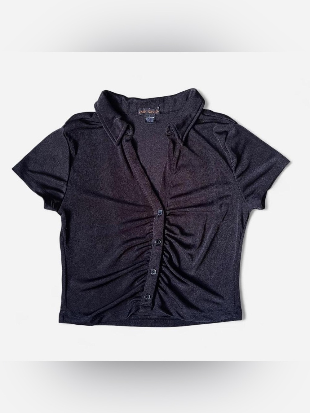 Love Theory Black Cropped Button Up Large